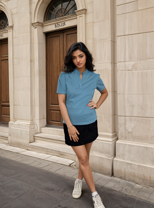 Turquoise Puff Sleeve Everyday Top