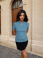 Turquoise Puff Sleeve Everyday Top