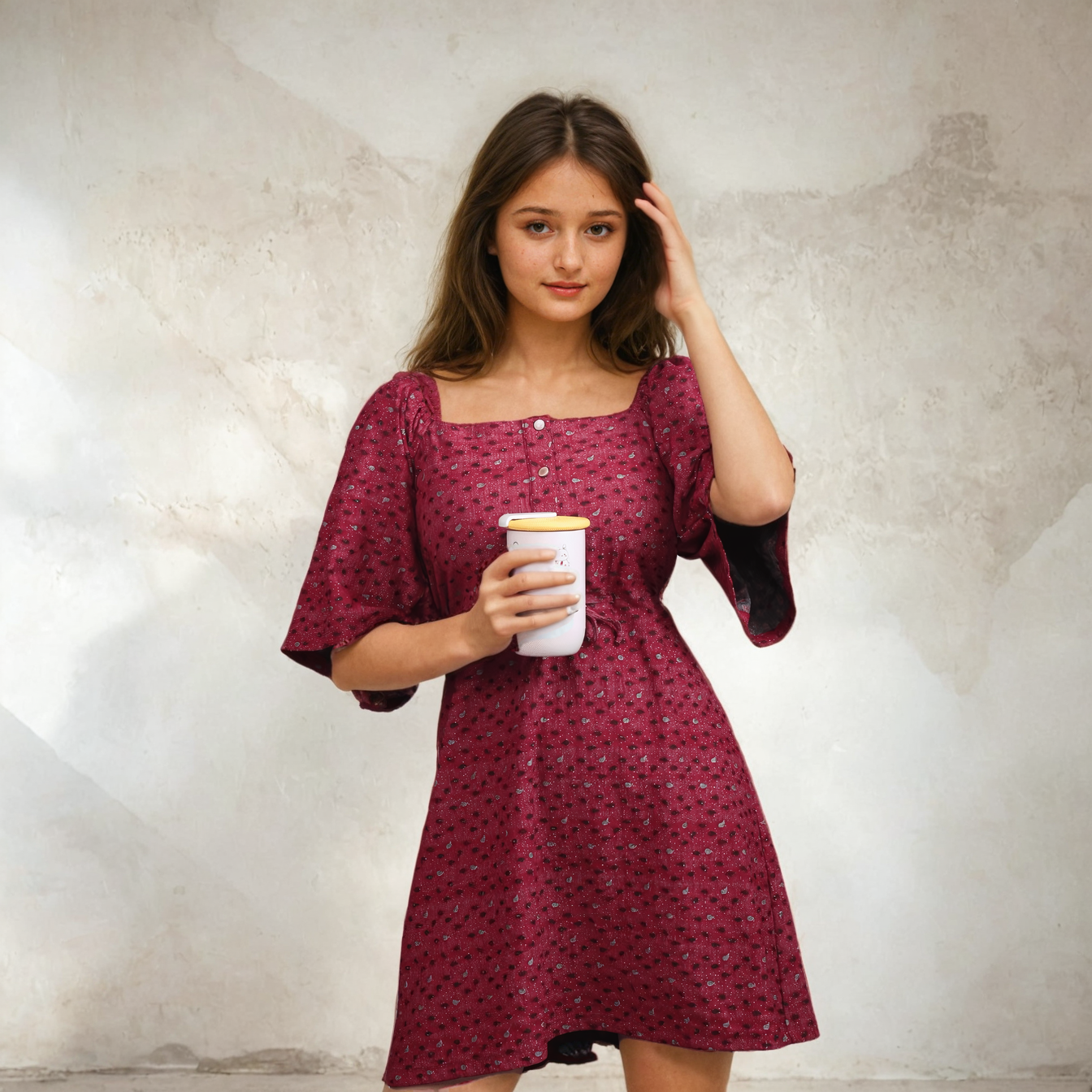 Bell Sleeved Adjustable Dark Red Dress - Isthitos Apparels