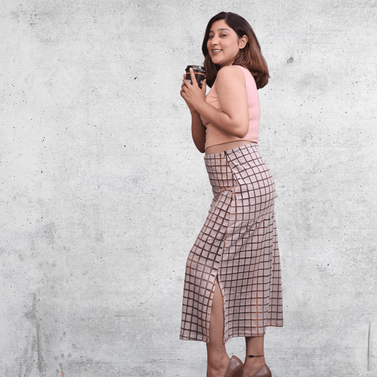 Chequered Low Slit Skirt - Isthitos Apparels